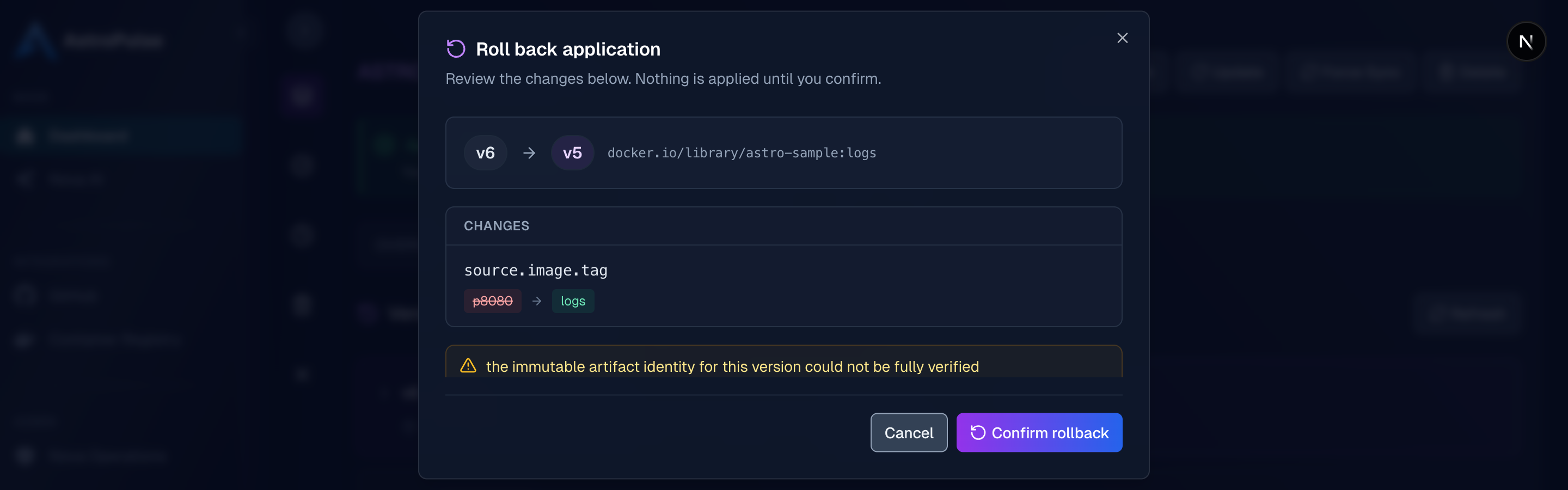 Diff-first rollback confirmation