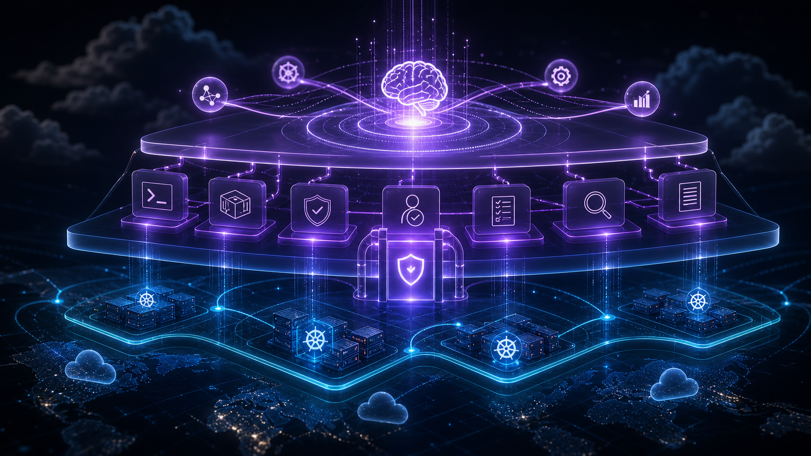 Layered cloud infrastructure, governed control plane, and AI orchestration representing the AstroPulse journey