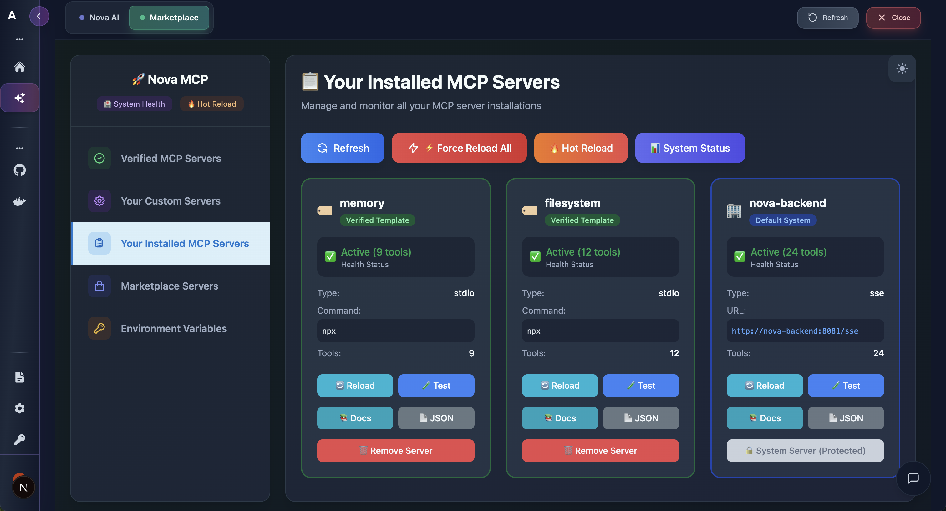 Nova MCP Marketplace Interface